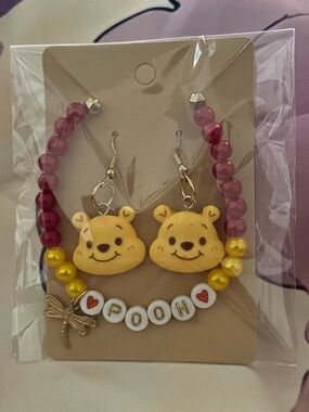 Pooh Winnie Yellow & Red Bracelet and Earring Set